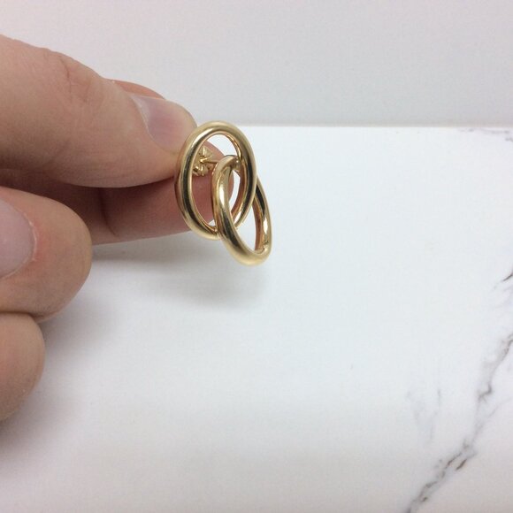 14k Yellow Real Gold Oval Double Hoop Hoops Polished Earring  5.00gr - Picture 6 of 7